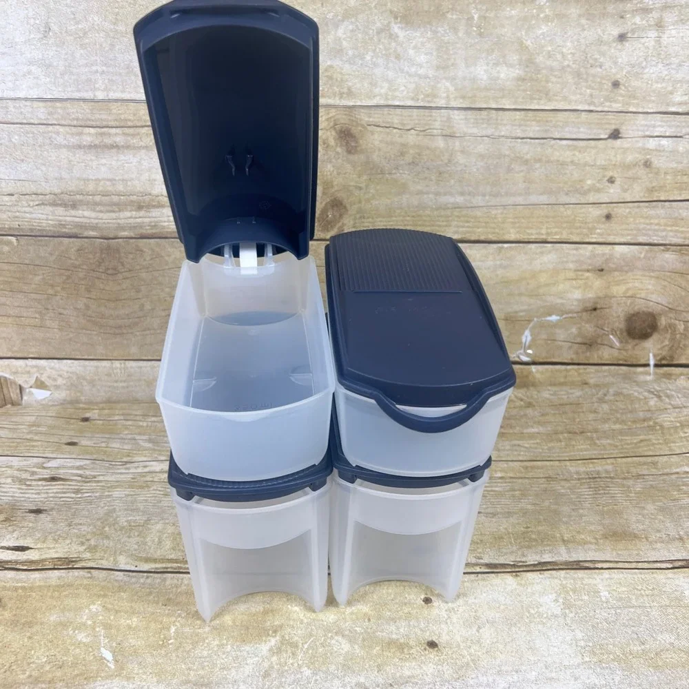Tupperware Space Maker Black Hinged Lids Storage Containers Set of 4 1 L  350ml